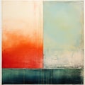 Minimalist Monotype Print: Retro Divided Landscape In Rachel Dickson\'s Red And Green