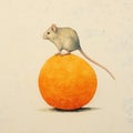 Minimalist Monotype Print: Retro Mouse On Orange