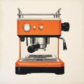 Minimalist Monotype Print: Retro Pod Coffee Machine In Orange Royalty Free Stock Photo