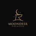 Minimalist moon and deer head logo icon vector template Royalty Free Stock Photo