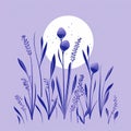 Minimalist Moon: A Purple Landscape With Colorful Grass And Roses