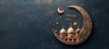 Minimalist mosque silhouette with crescent moon and golden lines on dark background, elegant design Royalty Free Stock Photo