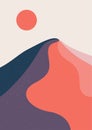 Minimalist mountain abstract landscape. Modern hand drawn contemporary artistic nature scenery poster. Vector