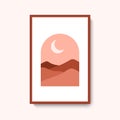 Minimalist mountain landscape. mid century abstract contemporary collage. boho illustration warm color palette Royalty Free Stock Photo