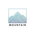 Minimalist Mountain Range Logo Vector with Blue Teal Gradient in Square Frame Royalty Free Stock Photo
