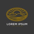 Minimalist mountain sun line art logo design Royalty Free Stock Photo