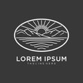 Minimalist mountain sunrise line art logo design Royalty Free Stock Photo
