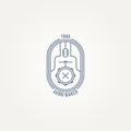 Minimalist music studio recording badge line art icon logo template vector illustration design. simple music studio with mic and Royalty Free Stock Photo