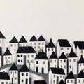 minimalist naÃ¯ve art of a black and white houses and neighborhood