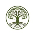 Minimalist natural herbal tree logo with leaves and roots Generative AI Illustration