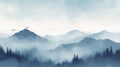 Minimalist Nature Wallpaper: Mountains With Birds In Hazy Dreamlike Style