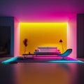 Minimalist neon room. Generative AI