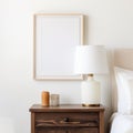 Minimalist Nightstand Portrait Picture Frame Hanging On Blank Wall Royalty Free Stock Photo