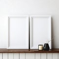 Minimalist Nightstand Portrait Picture Frame Hanging On Blank Wall Royalty Free Stock Photo