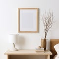 Minimalist Nightstand Portrait Picture Frame On White Wall Royalty Free Stock Photo