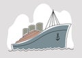 Minimalist ocean liner in subtle pastel colors. Outline design