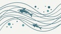 Minimalist Ocean Wave Pattern with Swimming Fish, vector design Generative AI Royalty Free Stock Photo