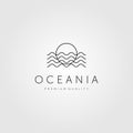 Minimalist ocean wave and sun line art logo vector label emblem design