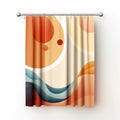 Minimalist Ocean Waves Curtain With Abstract Orange Pattern