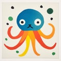 Minimalist Octopus With Rainbow Eyes By Etel Adnan