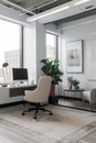 Minimalist office decor with neutral color tones.