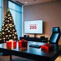 Minimalist office with digital countdown to Christmas.