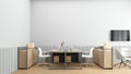 Minimalist office room with filing cabinet and small meeting table. 3d rendering