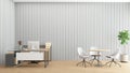Minimalist office room with wood desk set and small conference table. 3d rendering Royalty Free Stock Photo