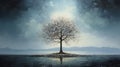 Dreamlike Illustration: Uhd Oil Painting Of Lone Tree On Water