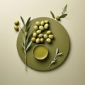 Minimalist Olive Plate On Beige Background With Natural Tones