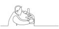 Minimalist one line drawing of a scientist with a microscope for scientific research design Royalty Free Stock Photo