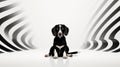 Minimalist Optical Illusion: Black And White Dog On Striped Background