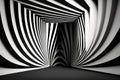 Minimalist optical illusion wallpaper with clean and straight black and white stripes and curves