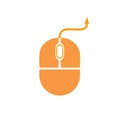 Minimalist Orange Computer Mouse with Curved Yellow Cable and Arrow Pointer Royalty Free Stock Photo