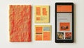 Minimalist orange design elements and digital device display Royalty Free Stock Photo