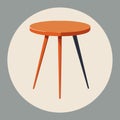 A minimalist orange table with a round top supported by two slim black legs in a white circle, A minimalist side table with a