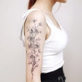 Minimalist Orchid Tattoo On Woman\'s Arm: Graphite Sketch Style