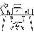 A minimalist and organized workspace featuring essential office equipment on a desk setup Royalty Free Stock Photo