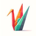 minimalist, origami crane made of colourful clay on white background