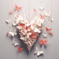 Minimalist Origami Heart Unfolding with Interconnected Flowers and Butterflies