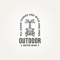 Minimalist outdoor adventure expedition line art badge logo template vector illustration design. simple holiday adventure with Royalty Free Stock Photo