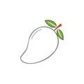 Minimalist outline vector illustration of a tropical mango fruit with green leaves and a red stem Royalty Free Stock Photo