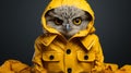Minimalist Owl In Yellow Raincoat: A Photographic Portrait