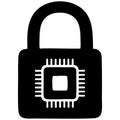 Cybersecurity Padlock Icon with Microchip Silhouette for Hardware Data Protection Royalty Free Stock Photo