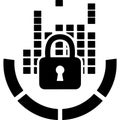 Minimalist padlock security icon with binary code background in flat design Royalty Free Stock Photo