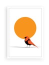 Bird on wire on sunset, vector. Scandinavian minimalist art design. Poster design, wall art, artwork. Robin Bird Silhouette