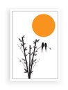 Birds silhouettes on bamboo tree on sunset