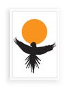 Flying parrot silhouette on sunrise or sunset, vector. Scandinavian minimalist art design. Flying bird illustration