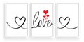 Love, minimalist typographic poster design in three pieces Royalty Free Stock Photo