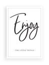 Minimalist Wording Design, Enjoy the little things, Wall Decor Vector, Lettering, Art Decor, Wall Art isolated on white background Royalty Free Stock Photo